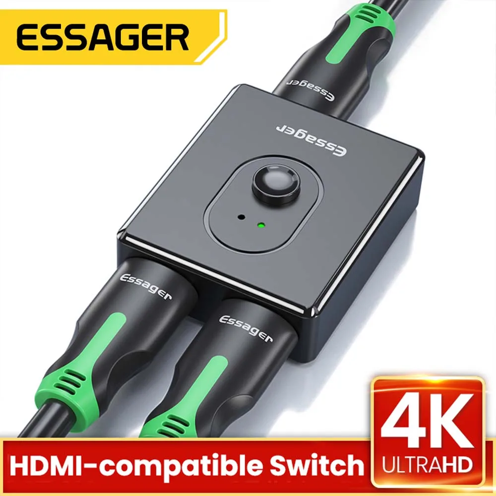 

Essager HDMI-compatible Splitter 4K 1x2/2x1 Switch Bi-Direction Adapter 2 in 1 Out 2.0 HDMI-compatible Switcher For HD TV BOX
