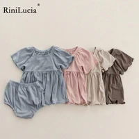 rinilucia baby clothing set childrens solid short sleeve elastic trousers two piece suit summer newborn boys girls pants outfit