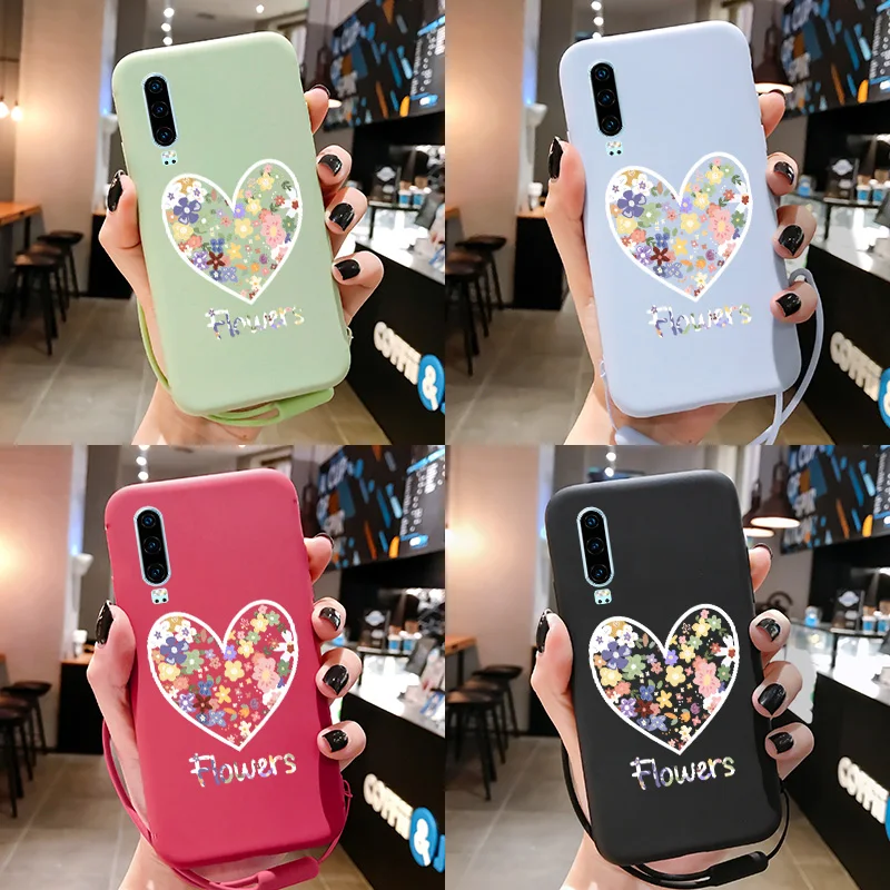 

For Huawei P50 P20 P30 P40 Lite P10 Plus Mate 30 20 10 Pro Cover Fashion Love Heart Hand Lanyard Soft Silicone TPU Phone Case