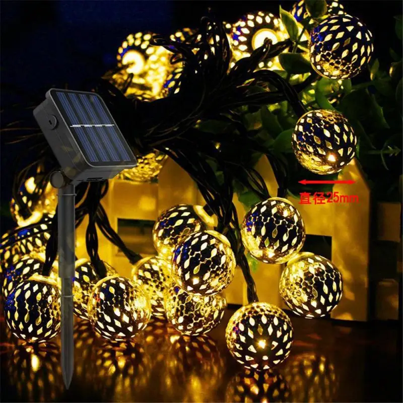 Iron Moroccan LED Solar Ball String Light Romantic Fairy String Lantern Light Hanging Garden Lamp Garlands Christmas Party Decor