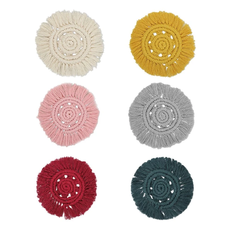 

6 Pcs Woven Coaster Bohemian Braided Coasters Set Cute Absorbent Placemat with Tassel for Home Kitchen Living Room Decor