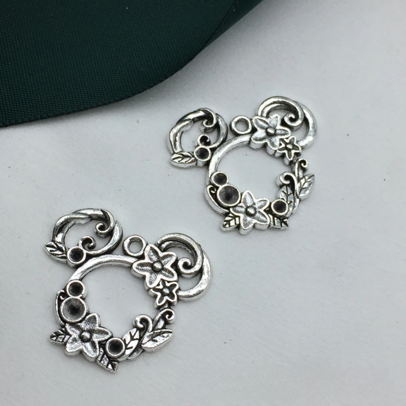 100PCS Disney Openwork Lace Mickey Mouse Pendant DIY Jewelry Accessories Vintage Zinc Alloy Earrings Necklace Bracelet Pendant