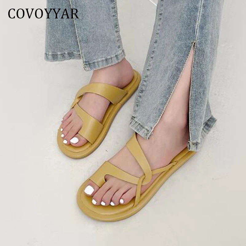 

Босоножки COVOYYAR женские на плоской подошве, выразительные сандалии, модная пляжная обувь с перекрестной шнуровкой, тапочки, большие размеры ...