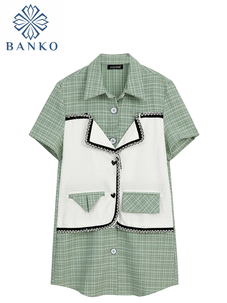 

Женское клетчатое платье с отложным воротником, в стиле пэчворк