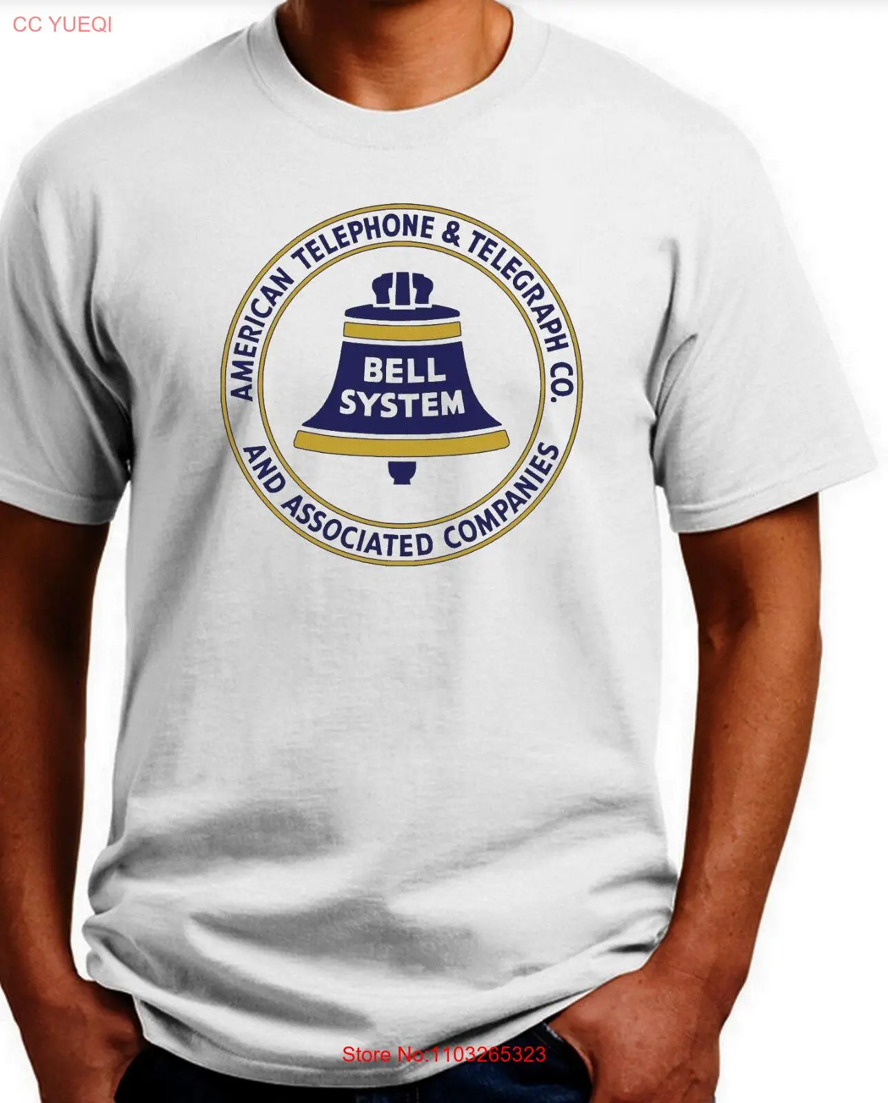 Белая футболка с системой колокольчиков AT &amp T-shirtWhite. S-5XL хлопок.
