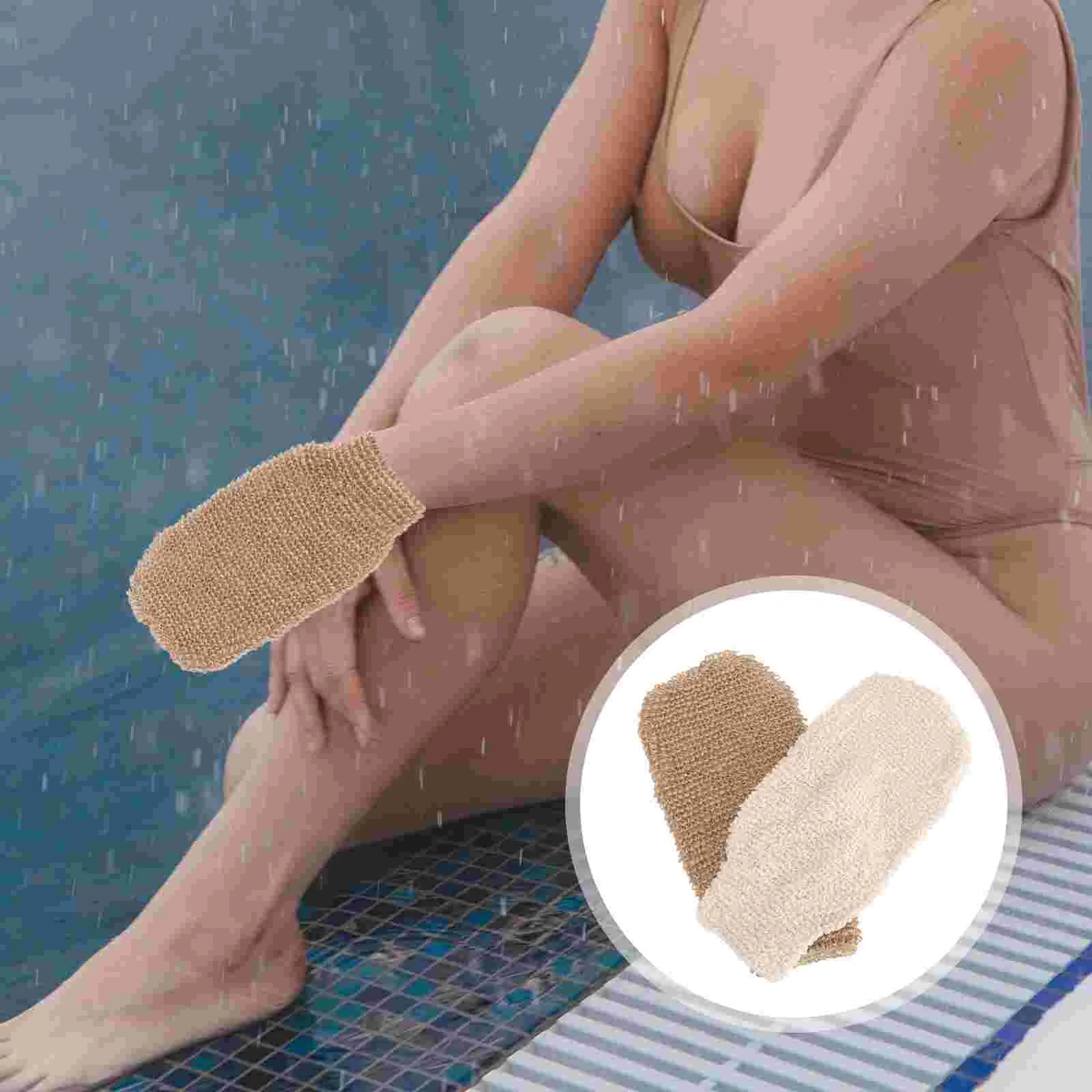 

2PCS Exfoliating Bath for Shower Jute Body Scrub Shower Scrubber Glove Bath Mitts Spa Dead Skin Cell Remover