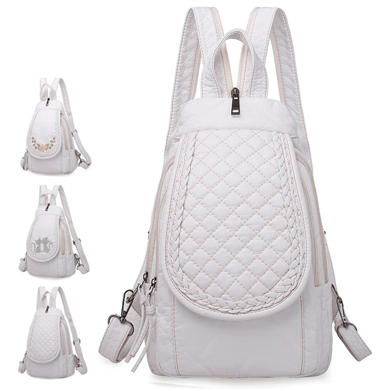 

White Women Backpack Female Washed Soft Leather Backpacks Ladies Sac A Dos School Bags for Girls Travel Back Pack Rucksacks