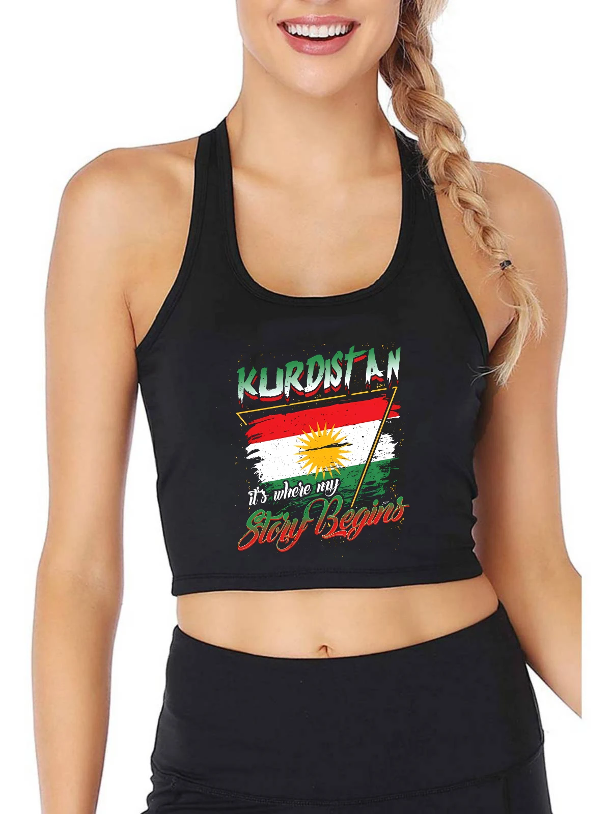 

Kurdistan It's Where My Story Begins Design Sexy Slim Crop Top Retro Patriotic Memorial Style Tank Tops Summer Sports Camisole