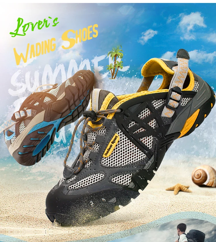 Lovers outdoor drainage shockproof anti-slip hiking wading sandals men women wearable mesh breathable quick-drying beach shoes