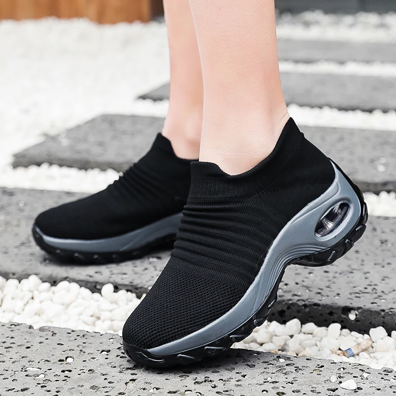STRONGSHEN Women Sneakers Fashion Breathable Mesh Casual Shoes Platform Sneakers Socks-like Platform Slip-On Sneakers Walking