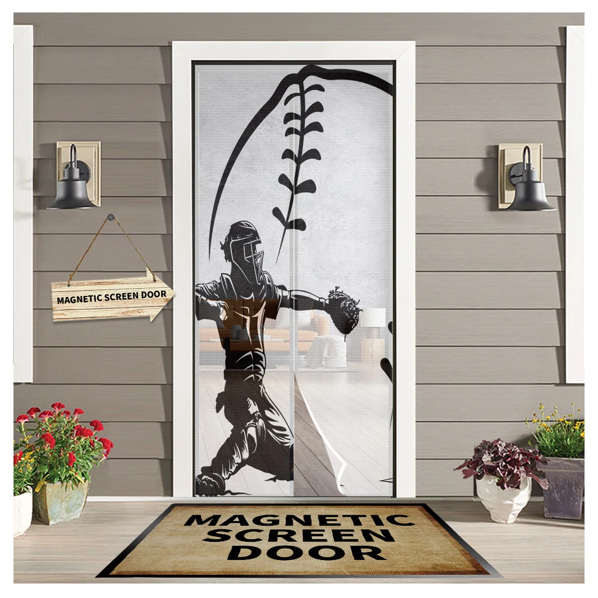 

Baseball Catcher Ball Black Door Curtain Magnetic Mosquito Net Curtains Bedroom Insect Door Screen Gauze Door Window Screens