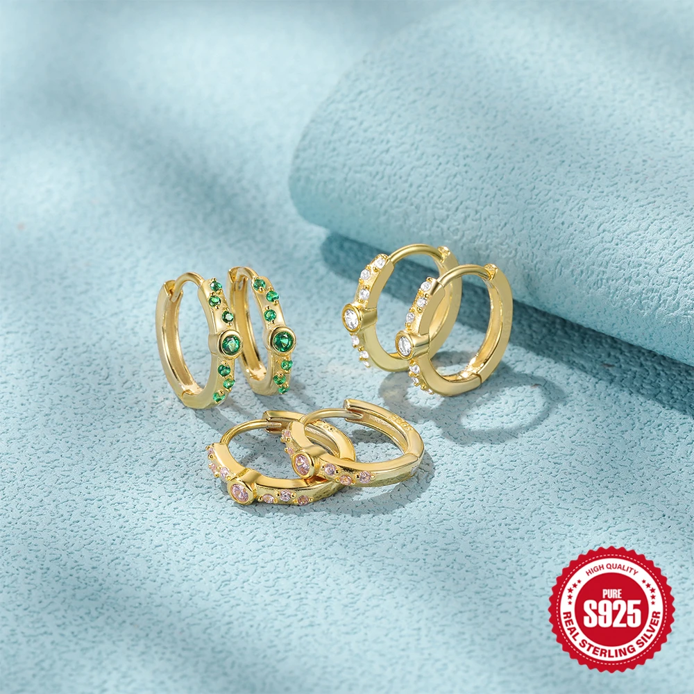 

AIDE 925 Sterling Silver 9mm Multicolor Cz Hoop Cartilage Earring Rainbow Simple Exquisite Zircon Snug Ear Piercing Fine Jewelry