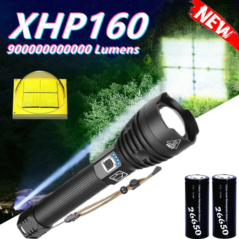 

Super Bright XHP160 High Power Rechargeable LED Flashlight Torch XHP70 Powerful Tactical Flashlight 18650 XHP90 Hunt Flash Light