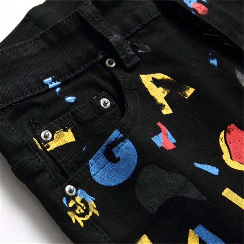 EH·MD® Colorful English Letters Embroidered Jeans For Men's Cotton Soft Small Straight High Street Personalized Slim Pants 2023