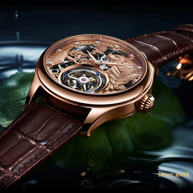 Автоматические роскошные механические часы Aesop настоящие с турбийоном мужские