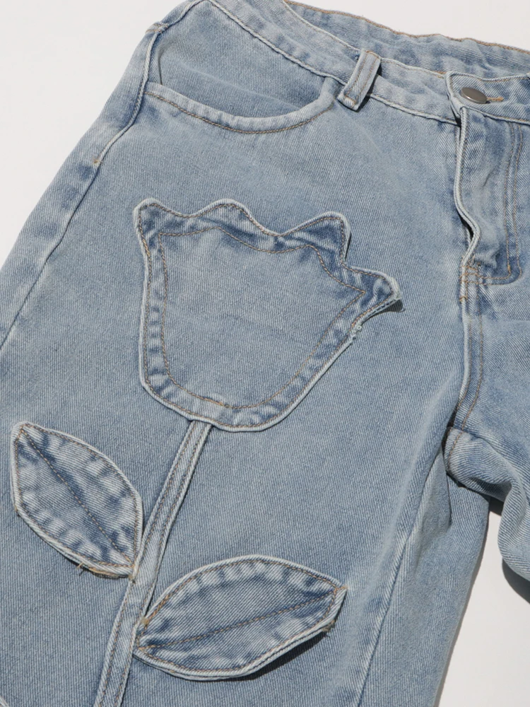 Брюки VGH женские джинсовые в стиле пэчворк свободные однотонные прямые штаны