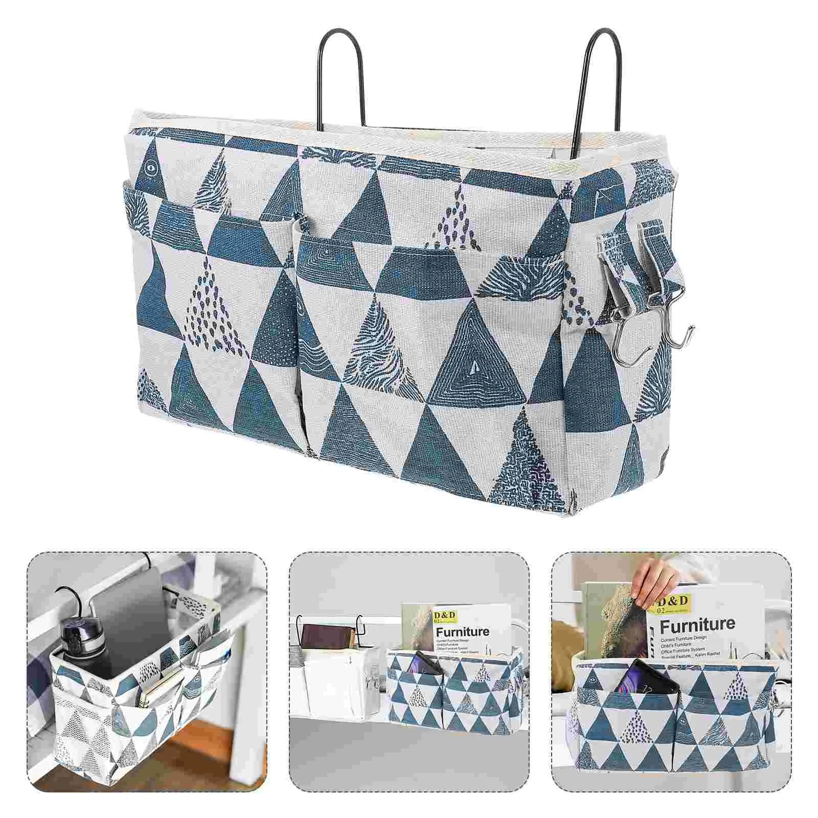 

Hanging Wallbag Bedside Organizer Storage Cotton Linen Pocket Pouch Basket Bed Armrest Sofa Nursery Shower Bunk Closet Recliner