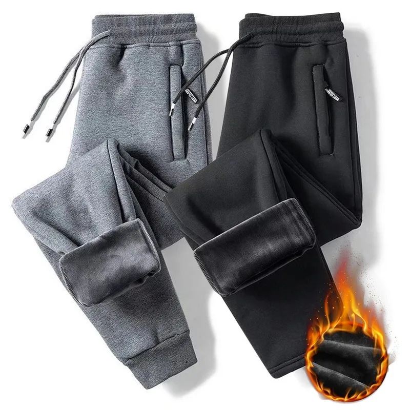 

Jodimitty Men's Winter Fleece Trousers Running Gym Sweatpants Solid Color Thick Warm Plus Velvet Female Pants Sports Jogges