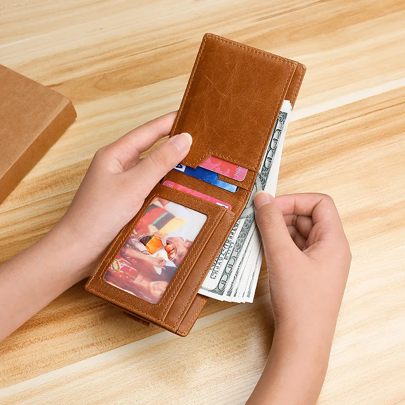 

Natural Cowhide Wallet Rfid Blocking Thin Retro Men's Leather Multi-function Card Holder European American Popular 2022 New