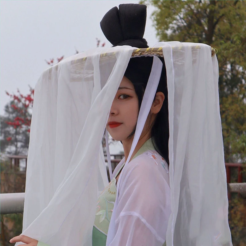 Женская шапка Hanfu с длинной вуалью белая Китайская древняя традиционная шляпа Douli