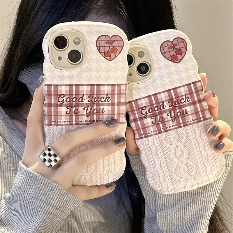 

Lovely Plaid Sweater Heart Shape Phone Case Cover for IPhone 14 Plus 11 12 13 14 Pro Max Shockproof Cases for IPhone 14 Case