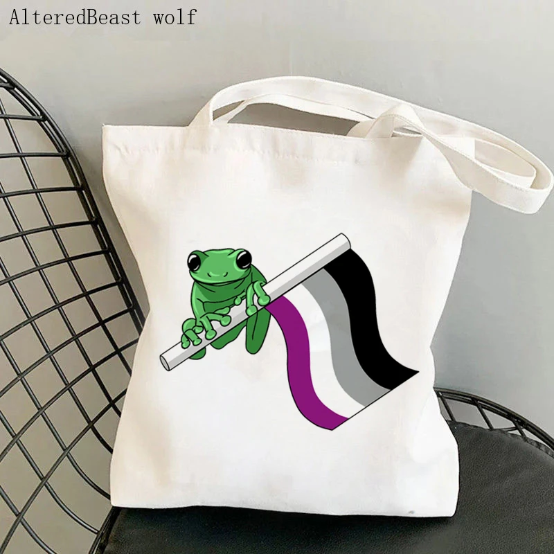 

Women Shopper bag Asexual Pride Flag Frog LGBT Bag Harajuku Shopping Canvas Shopper Bag girl handbag Tote Shoulder Lady Bag