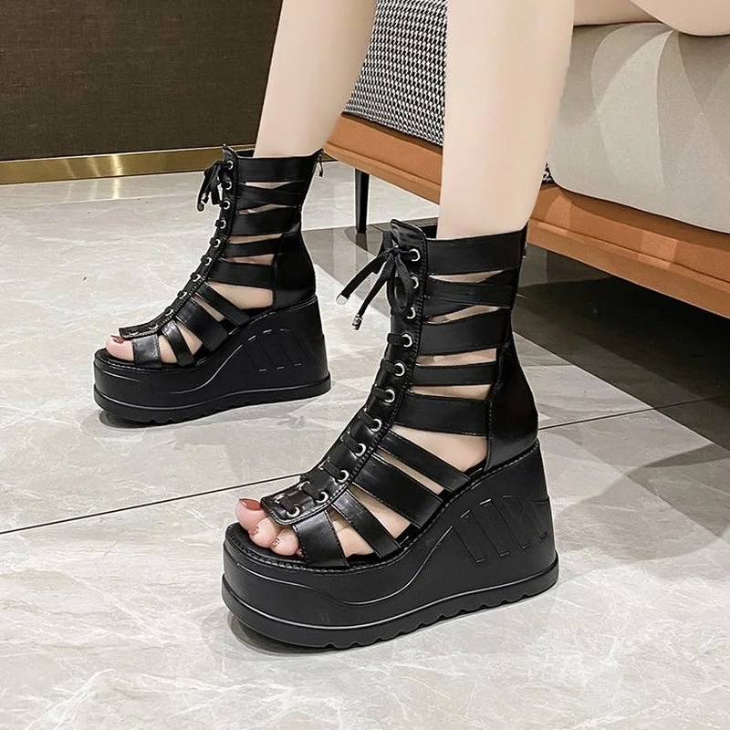 

2022 Summer New Fashion Sandals Women's Shoes Zipper Open Toe Wedge Polyurethane Sandals PU ladies shoes and sandals pumps