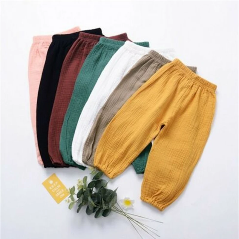 Baby Girls Boys Solid Loose Bloomers Drawstring Trousers Cotton Line Pants Summer Casual Children's Baby Pants