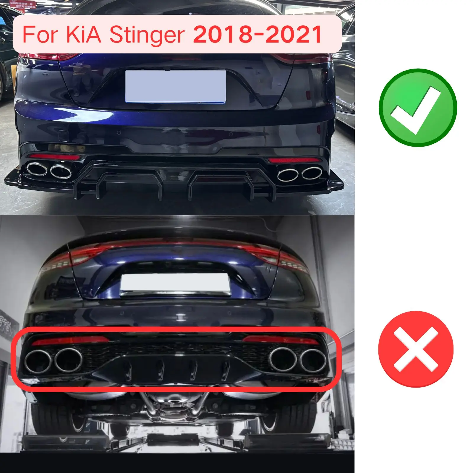 Фото Набор диффузоров заднего бампера для KiA Stinger 2018-2021, Adro Style, глянцевый черный автомобильный аксессуар, окрашенный в углеродном волокном диффузор №2