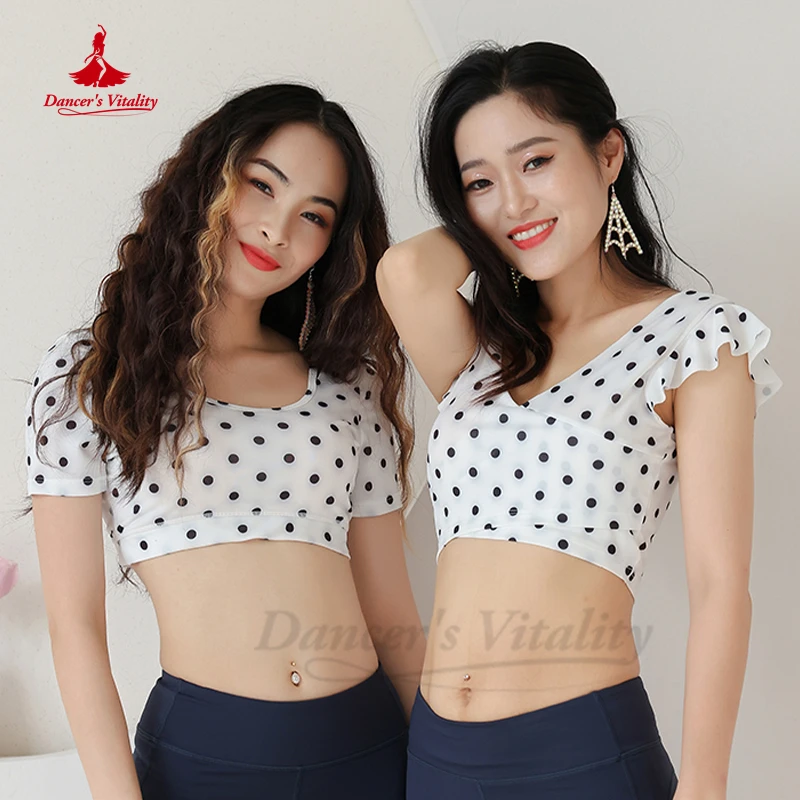 

Belly Dance Costume Yoga Polka Dot Vest for Women Belly Dancing Training Suit with Top Pad Oriental Practice Clothes Tops