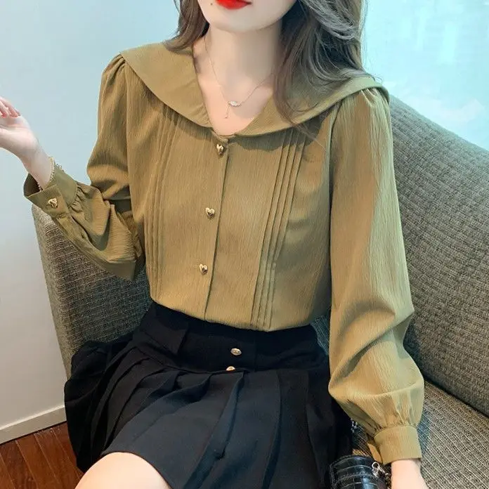 

2023 Spring Autumn Women New Korean Loose Chiffon Blouses Female Fashion Long-sleeved Shirts Ladies Solid Buttons Shirts T156