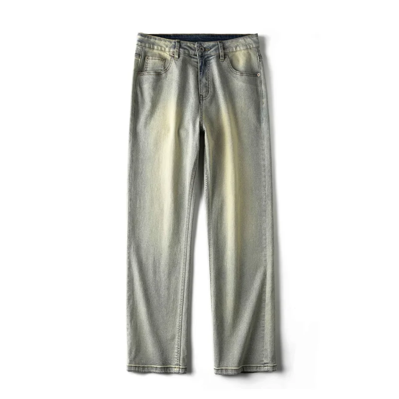 Streetwear Men 2022 New Vintage Pattern Recreational Earthy Yellow Pants Straight Cylinder Comfortable Loose Jeans Autumn Female