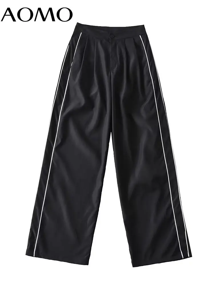 

AOMO 2022 Women Black Pants Cargo Strethy Waist Pants Trousers Joggers Female Sweatpants 2T30A