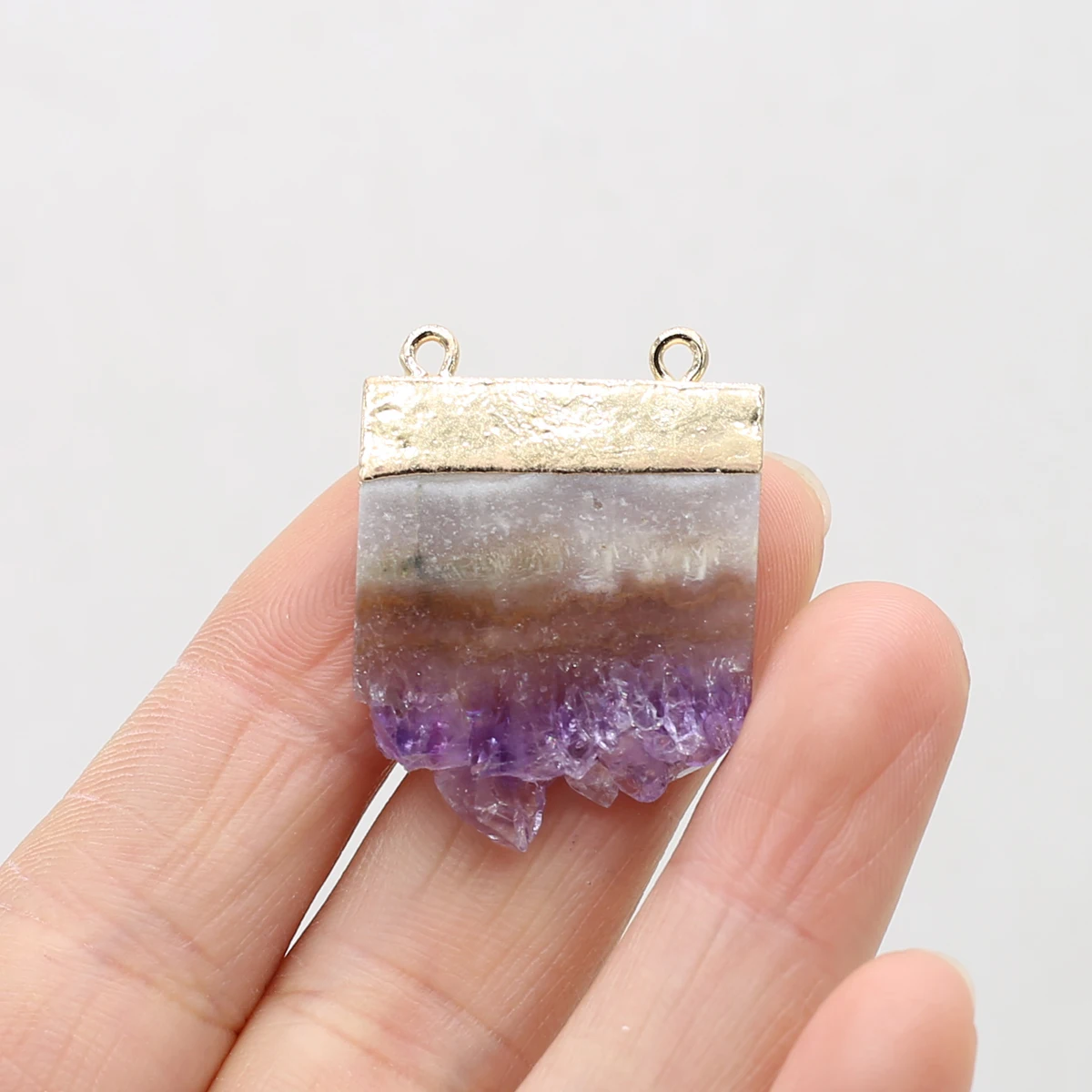 

Натуральный Аметист, шероховатый камень, Позолоченный край, подвеска, соединитель для изготовления ювелирных изделий, DIY браслет, ожерелье, ...
