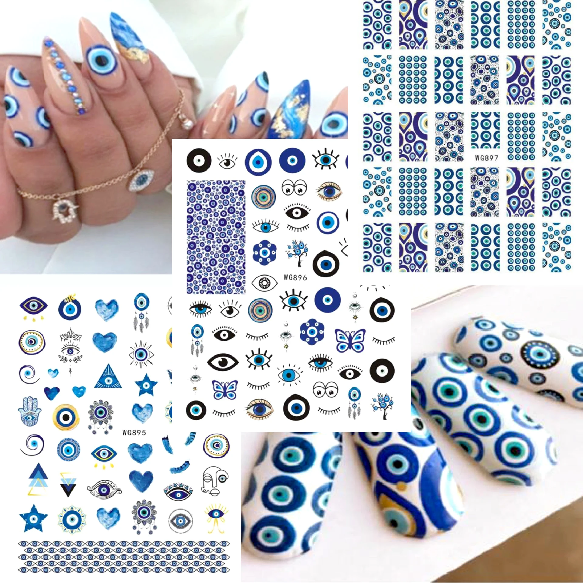 

Color Devil's Eyes Back Adhesive Nail Stickers Nail Decorative Nail Parts Blue Eyes Irregular Lines 3D Stickers Nail Art Decals