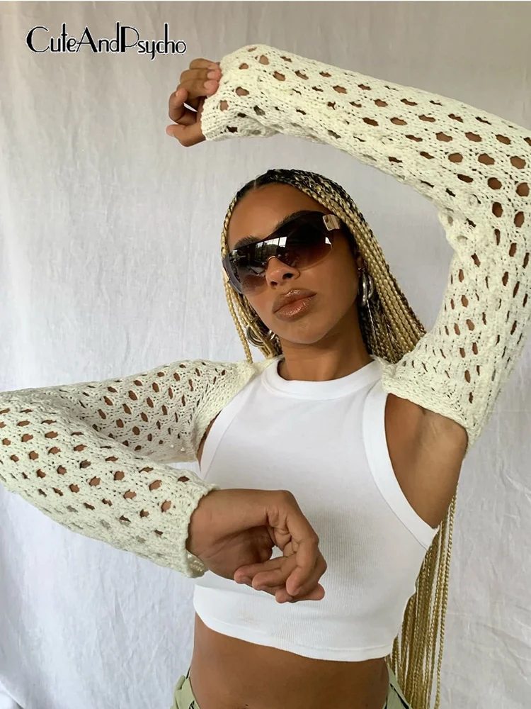 

Cuteandpsyy2k, вязаные дымчатые топы с защитой от солнца, однотонная винтажная одежда, модные эстетические костюмы из сказочного материала