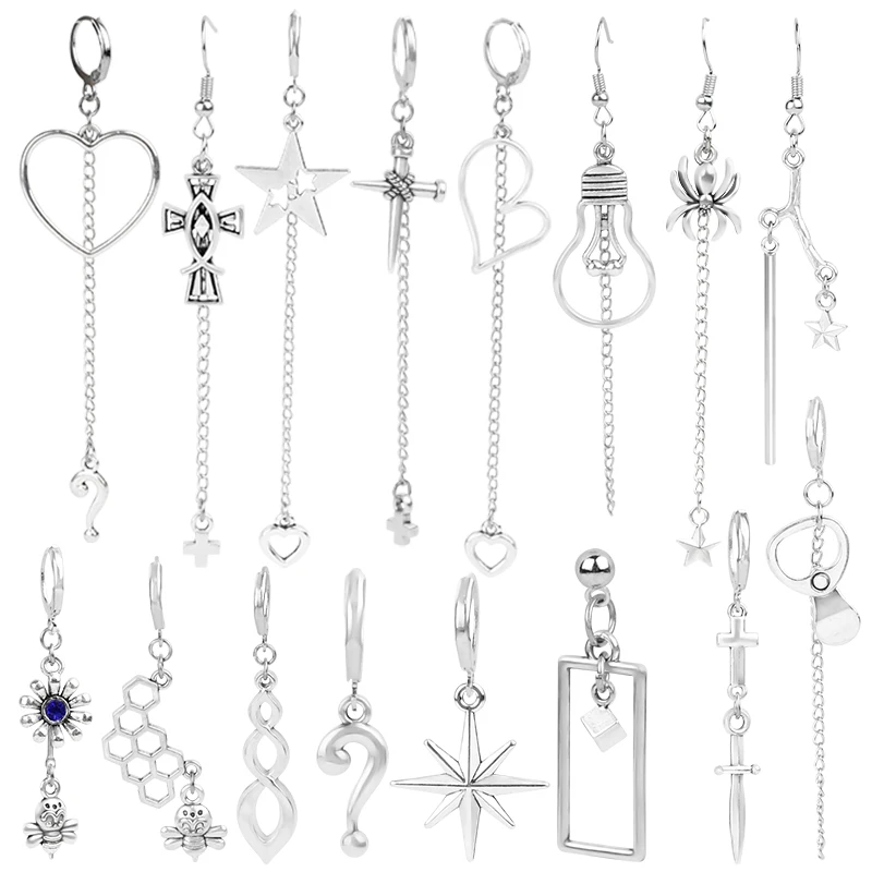 

2023 New Designed Star Earrings For Women Long Tassels Drop Earrings Heart Dangle Earring Cross Silver Color Ear Clip Women