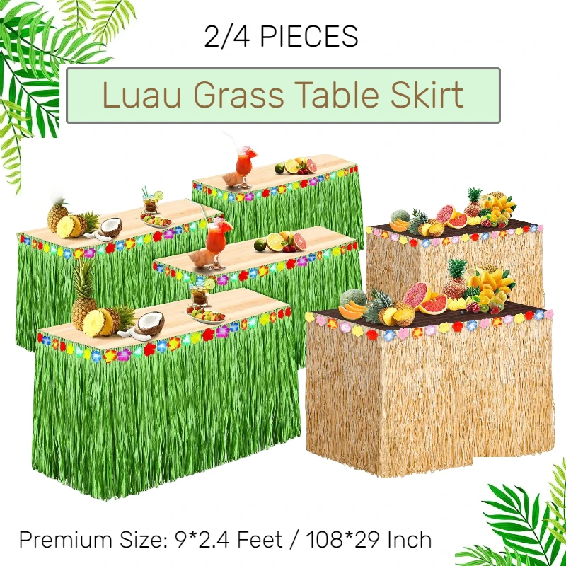 

4PCS 108*29" Luau Grass Table Skirt Hawaii Straw Table Skirt Birthday Tablecloth Grass Skirt Tiki Tropical Theme Party Door Hang