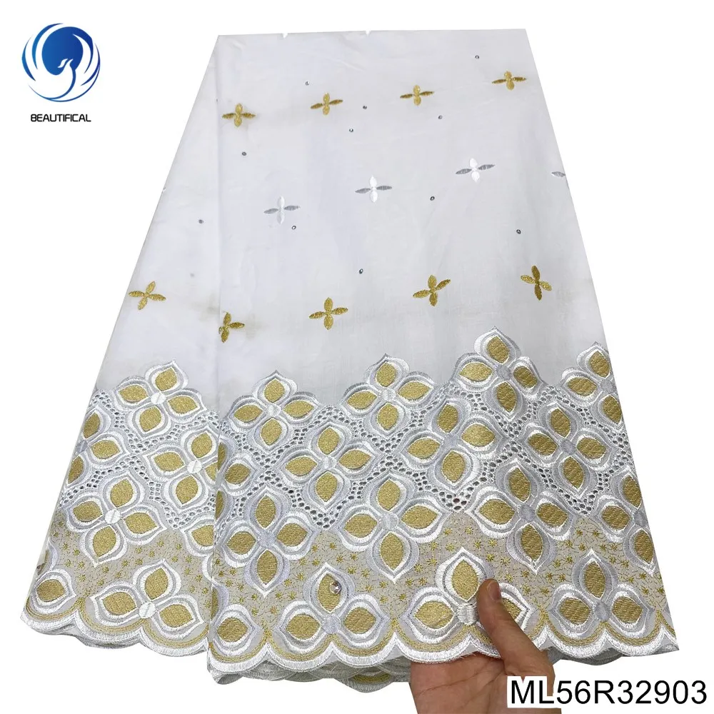 

Noble white Nigerian Swiss Voile Lace Fabric100% Cottin 2023 5 yards Classic Embroidery pattern for Big Occasion Dress ML56R329