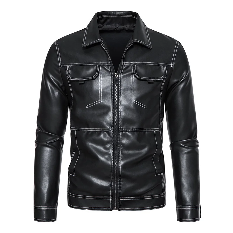 

Lapel Men's Motorcycle Leather Jacket Spring Autumn Thin PU Leather Jacket Winter Jacket Men Clothing Fashion Coats Men Zm719