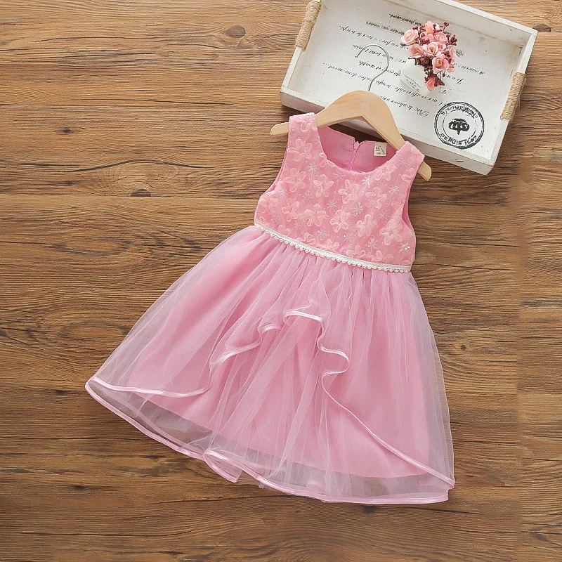 Girls Party dress summer kids fashion sleeveless floral princess mesh dresses children prom party clothing girls wedding | Детская