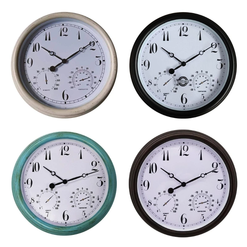 

Большие уличные часы 15 дюймов, водонепроницаемые настенные Ретро часы с термометром и гигрометром для украшения сада и дома