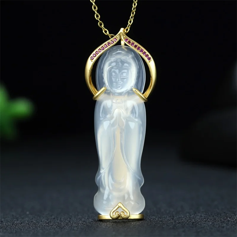 

Hot Selling Natural Hand-carved Inlay Copper Plated 24k Guanyin Buddha Necklace Pendant Fashion Jewelry Men Women Luck Gifts1