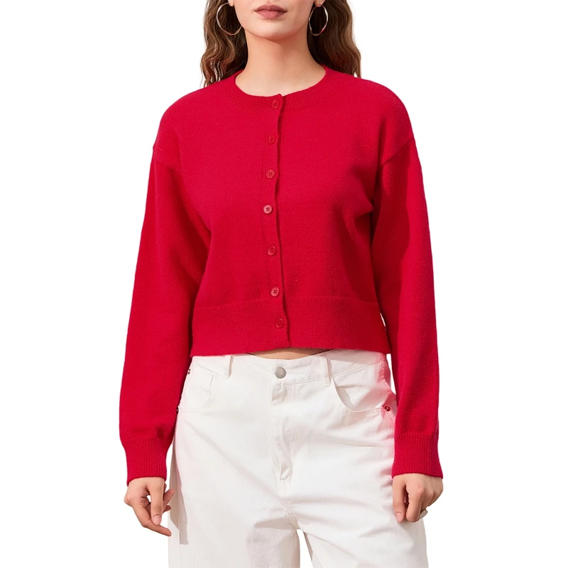 Женский укороченный кардиган Y2k вязаный свитер пальто на пуговицах спереди милый