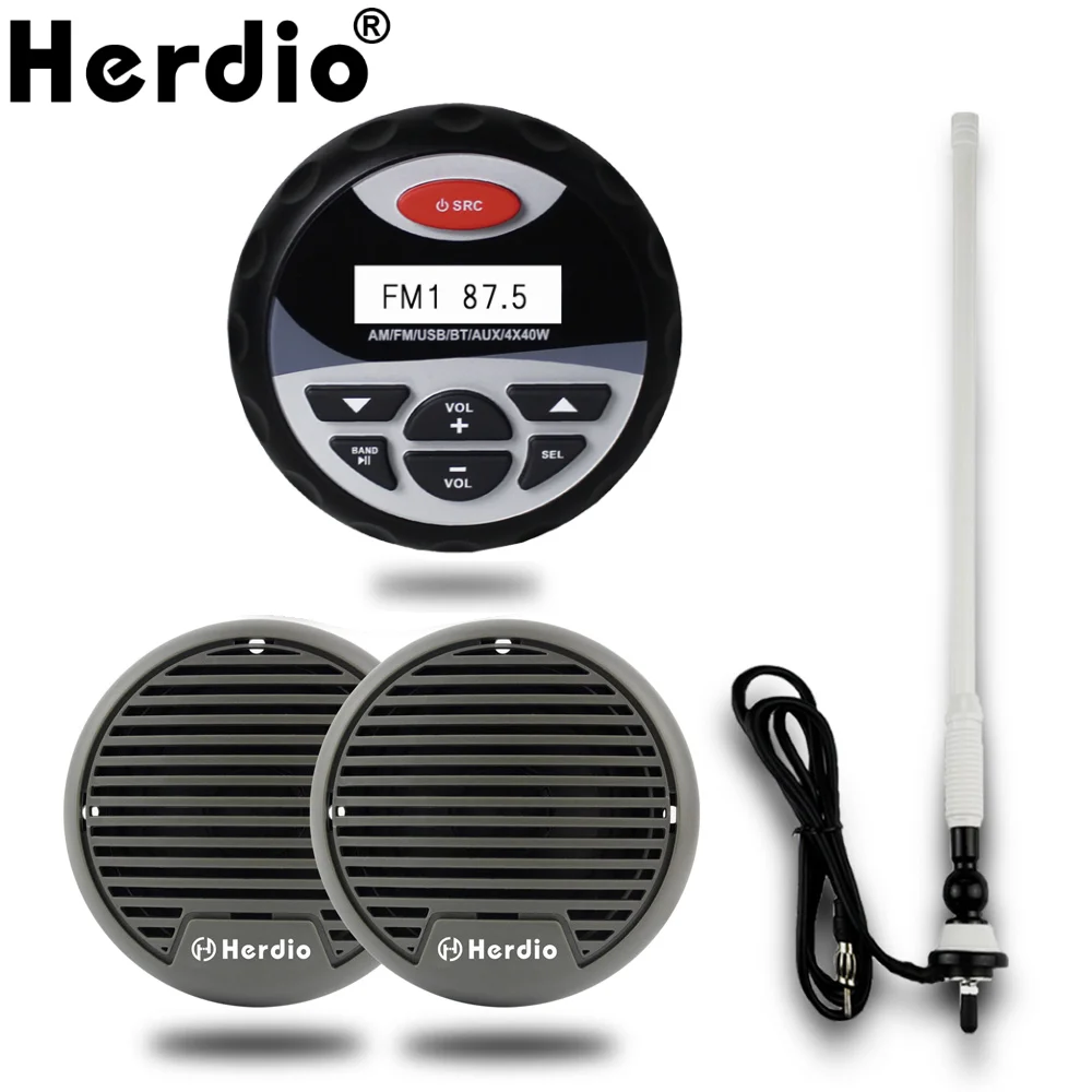 

Boat MP3 Player Marine Stereo Motorcycle Waterproof FM AM Radio Bluetooth Audio Receiver+ 3" Waterproof Marine Speaker + Antenna