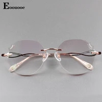 fashion homme luxe women rimless glasses heterosexual design eyewear oculos pink gradient color prescription lens diamond gafas
