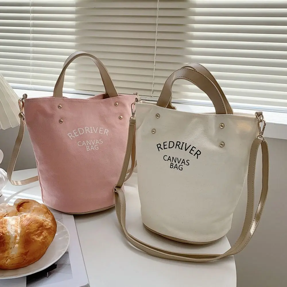 Ins Canvas Letter Bucket Crossbody Bags Shoulder Bag Ins Women Shopping Large Capacity Messenger Bag