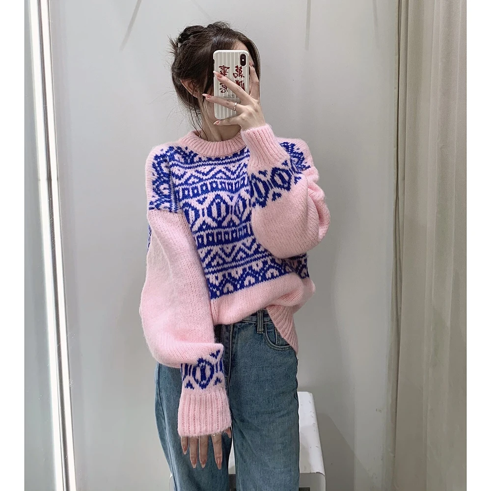 

Свитер женский с круглым вырезом и длинным рукавом, свободного покроя