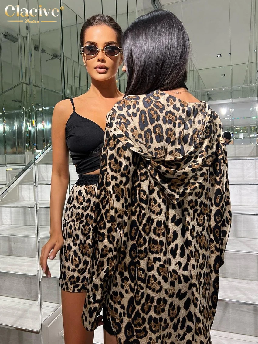 Модные свободные комплекты Clacive с леопардовым принтом для женщин комплект из 3