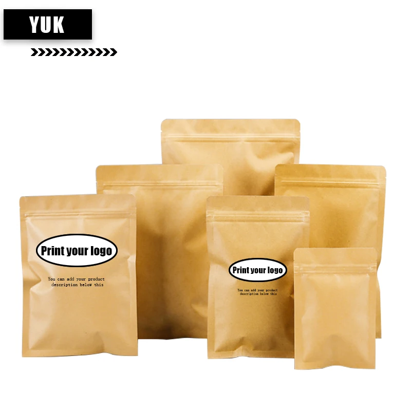 

Custom Logo Craft Paper Flat Zipper Packaging Bag Food Grad Dry Fruit Tea Coffee Pouch